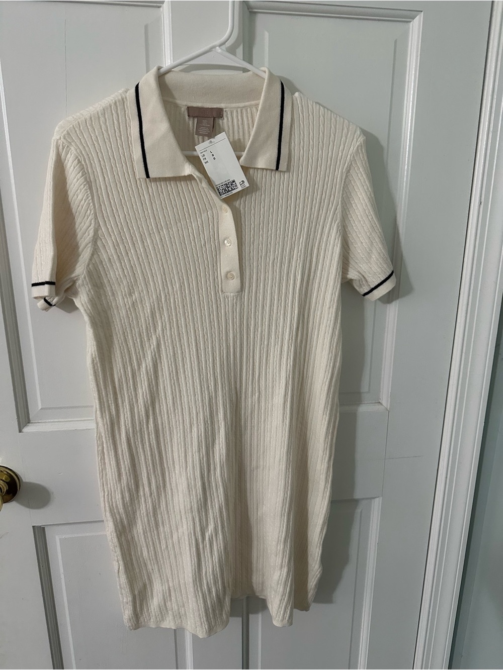 H&M cream ribbed knit polo shirt dress